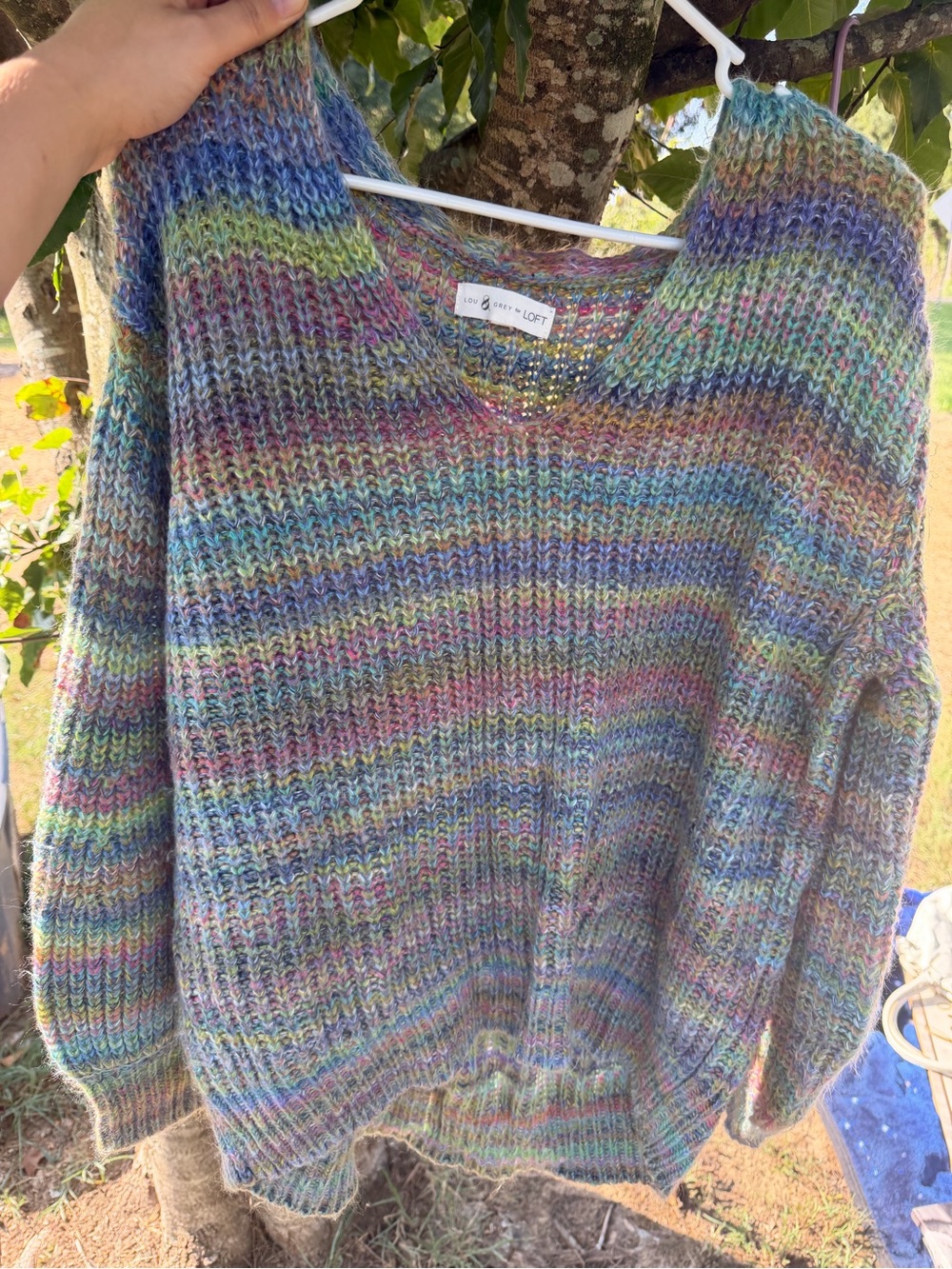 LOFT Multicolor V-Neck Sweater in Pastel Stripes